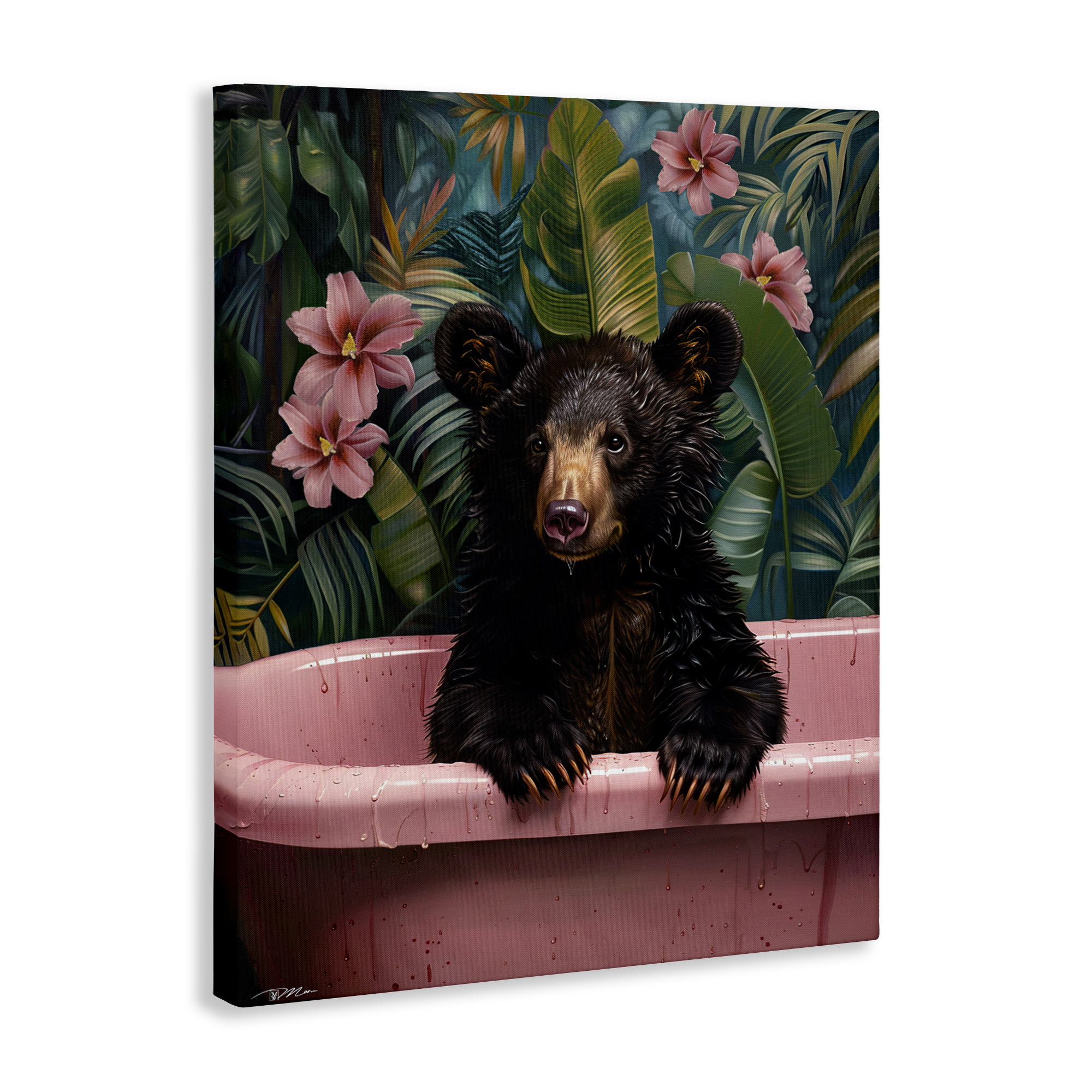 Bruno Bear in Pink Tub Canvas Wall Art, design by Momart