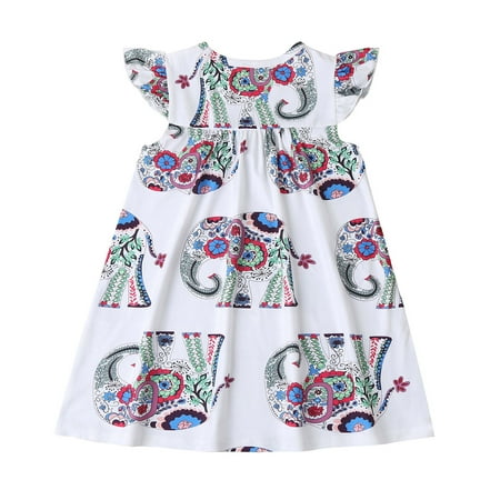 

Alueeu chidren dress for girl Toddler Kids Baby Girls Cartoon Elephant Fly Sleeve Princess Dress Party Dress