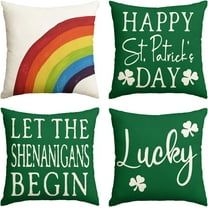 AVOIN Happy St Patricks Day Saying Shamrock Throw Pillow Cover, 18 x 18 Inch Watercolor Rainbow Lucky Clover Cushion Case for Sofa Couch Set of 4