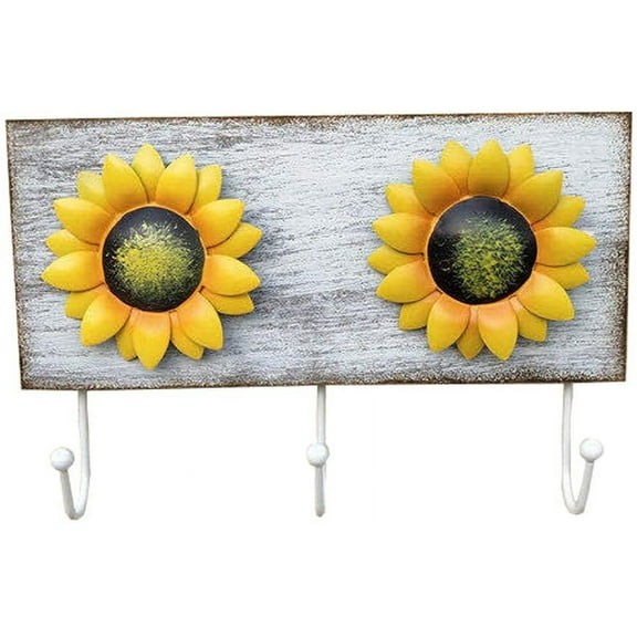 Wood Metal Sunflower Wall Hook Keys Coats Aprons Utilities Hook-(White)