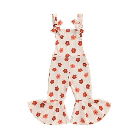 

Bmnmsl Baby Girl Floral Rompers Tie Shoulder Jumpsuit Suspender Bell Bottoms