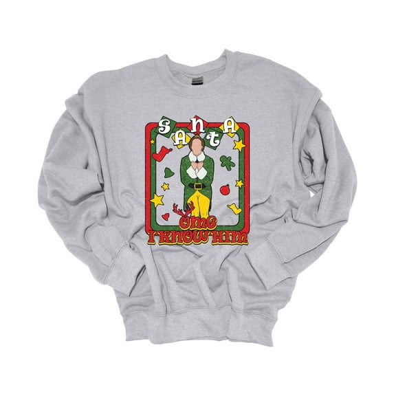 Unisex Christmas Sweatshirt Omg Santa I Know Him Elf Retro Festive Holiday Crewneck Sweatshirt-Sports Grey-4xl