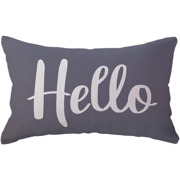 Hello Lumbar Throw Pillow Covers 12 x 20 Inch Farmhouse Rustic Rectangular Cushion Covers for Front Porch Welcome Decor Ideal Housewarming Gifts in Elegant Grey