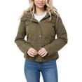thumbnail image 3 of MixMatchy Women's Solid Long Sleeve Side Pockets Hooded Junior Sized Zipper Closure Quilted Jacket, 3 of 7
