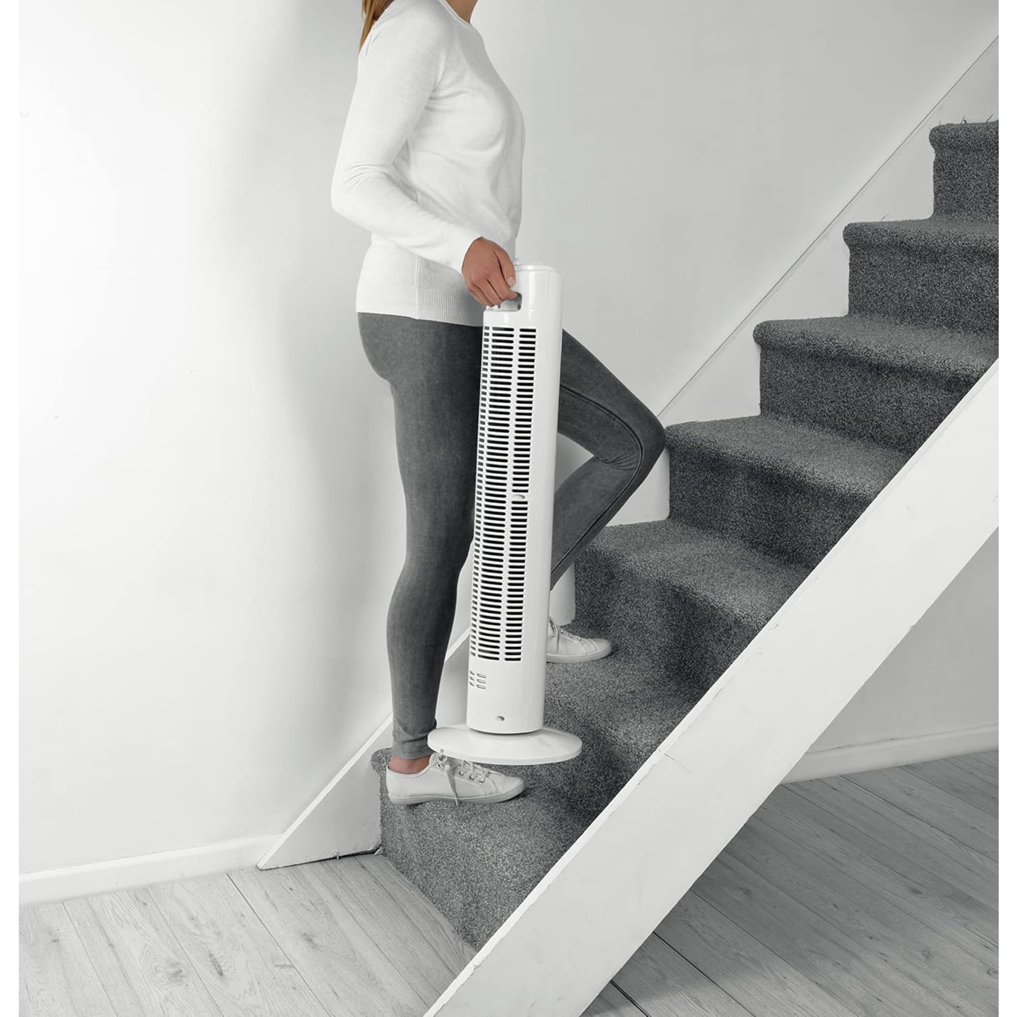 OPTIMUS F-8449WHT 32 Inch 3-Speed Home Oscillating Tower Fan With Timer, White