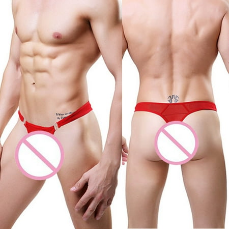 

MRULIC lingerie for women Mens Micro Mesh Briefs Soft Breathable Bulge Pouch Underwear See-Through Red + One size