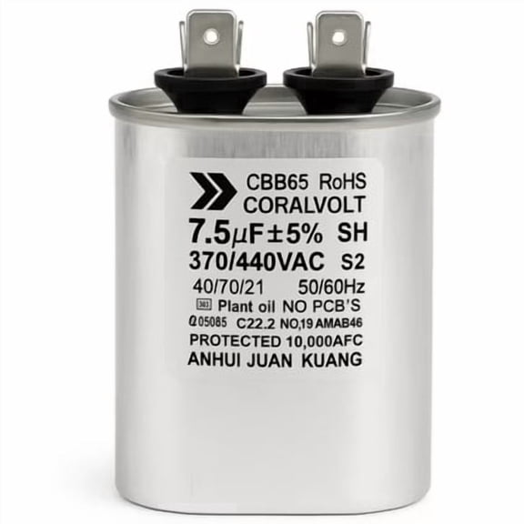 CORALVOLT 7.5 5 µF Dual Run Oval AC Capacitor – 370/440V AC | CBB65, UL Rated