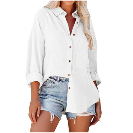 

Women s Tops Single Breasted Long Sleeve Shirt Tops Loose Lapel Shirt Blouse Plus Size Loose Fit Sweatshirt Pullover