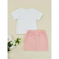thumbnail image 5 of aturustex Toddler Girls Clothes Outfits Letter Printed Crew Neck Short Sleeve T-Shirts Tops Button High Waist Short Skirts 2pcs Sets, 5 of 9