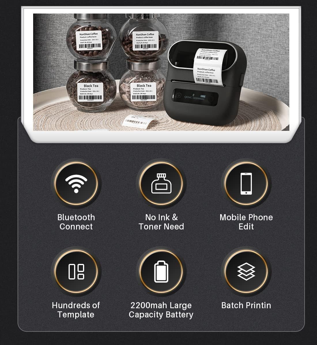 Phomemo M220 3.14 Inch Portable Bluetooth Thermal Label Maker - Support 20-80mm Width Label for Clothing, Mailing, and Address Labels - Compatible with Phone and Laptop (Black)