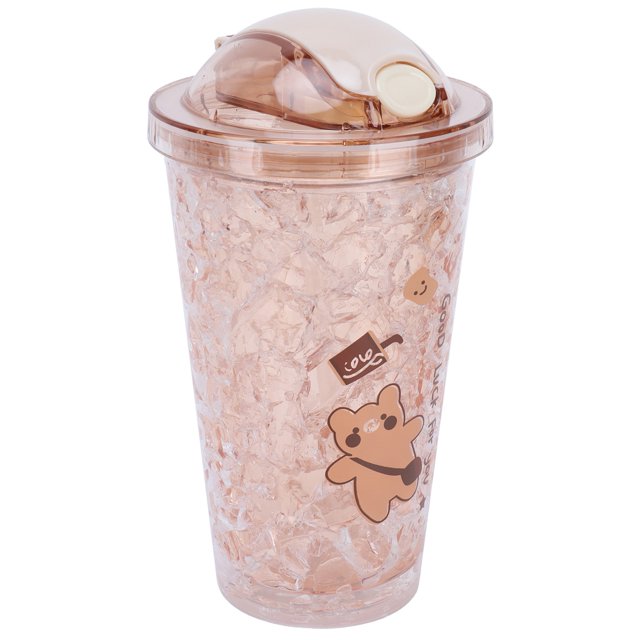 Water Mug, Portable Double Layer Ice Cup Dringking Accessories Button On For Summer For Children D