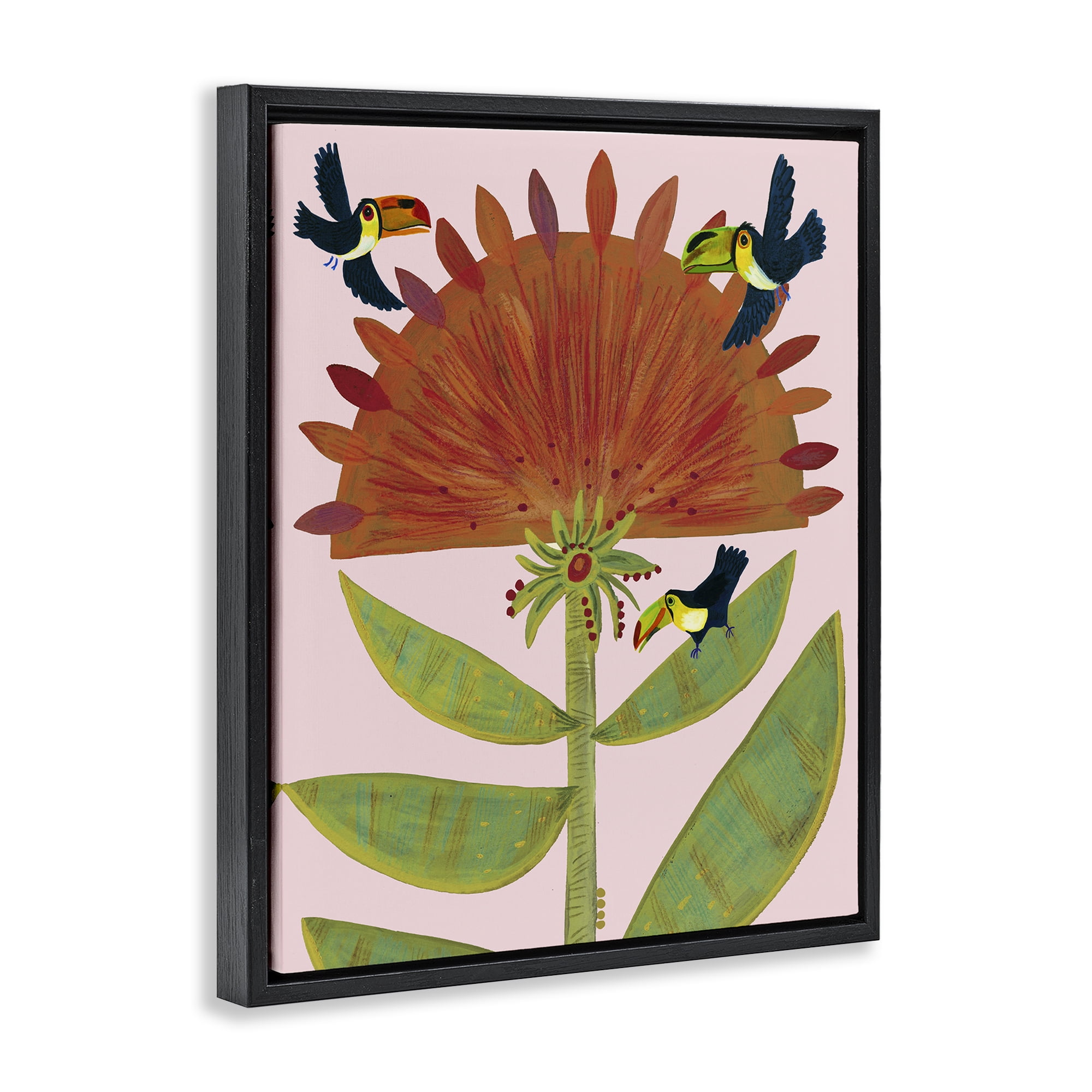 Stupell Industries Tropical Plant & Toucans Black Framed Floater Canvas Wall Art, design by Kay Widdowson