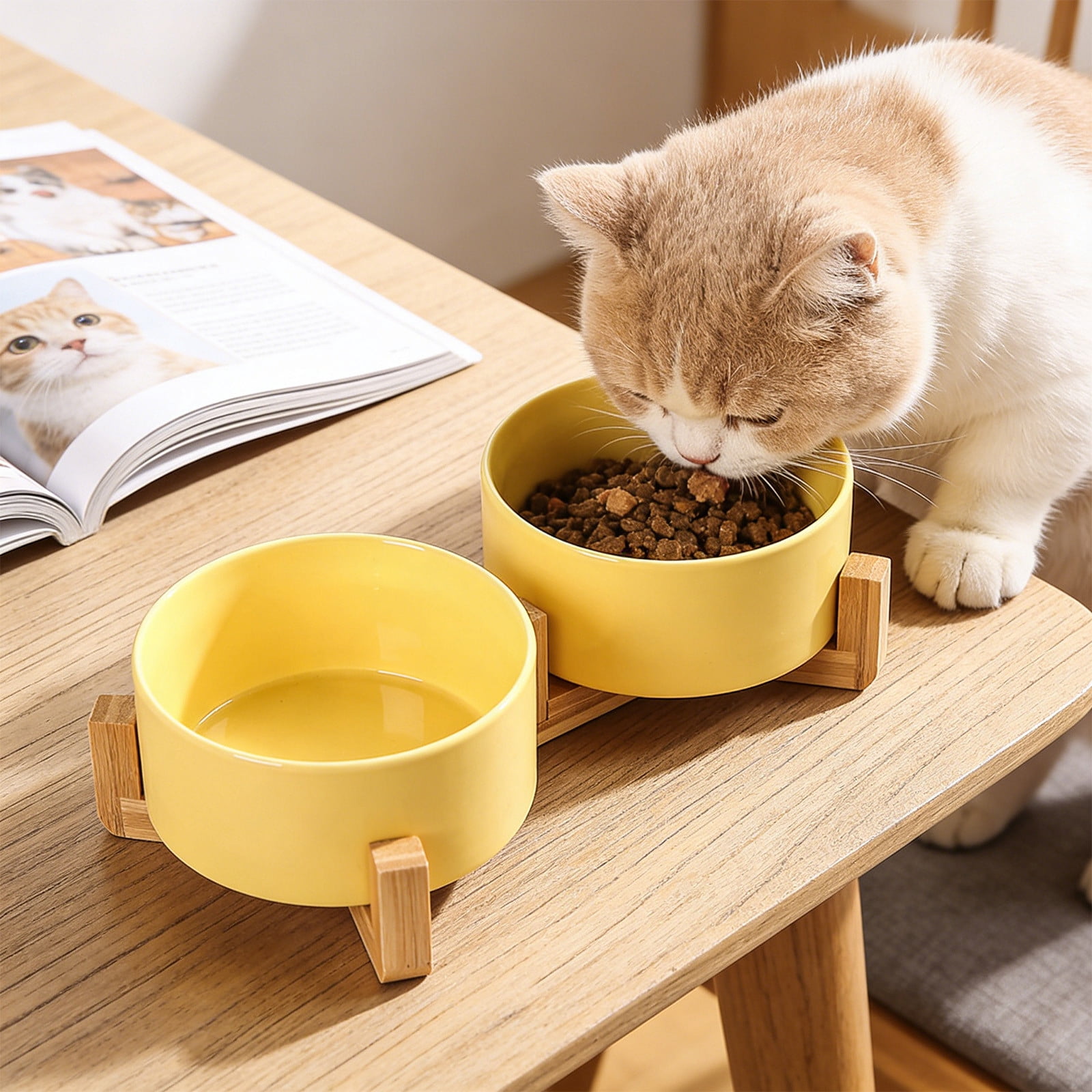 2026 New! Watering Tools Double Bowl Shaped Ceramic Cats Dog Bowl Cats Food Bowl Water Bowl Tall Bowl To Protects The Cervical Spine Pet Food Bowl Canned Food And Treat Dishs