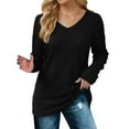 thumbnail image 3 of Yuyuzo Womens Fall Tops V Neck Long Sleeve Ribbed Loose Casual Comfort Solid Color Thermal Tunic Top, 3 of 6