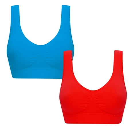 Mrat Women Sports Bra 2pc Womens Wireless Seamless Bras Push up Bras Wirefree Bralettes T Shirt Bralettes Women Athletic Bralette S-143 Red-A M