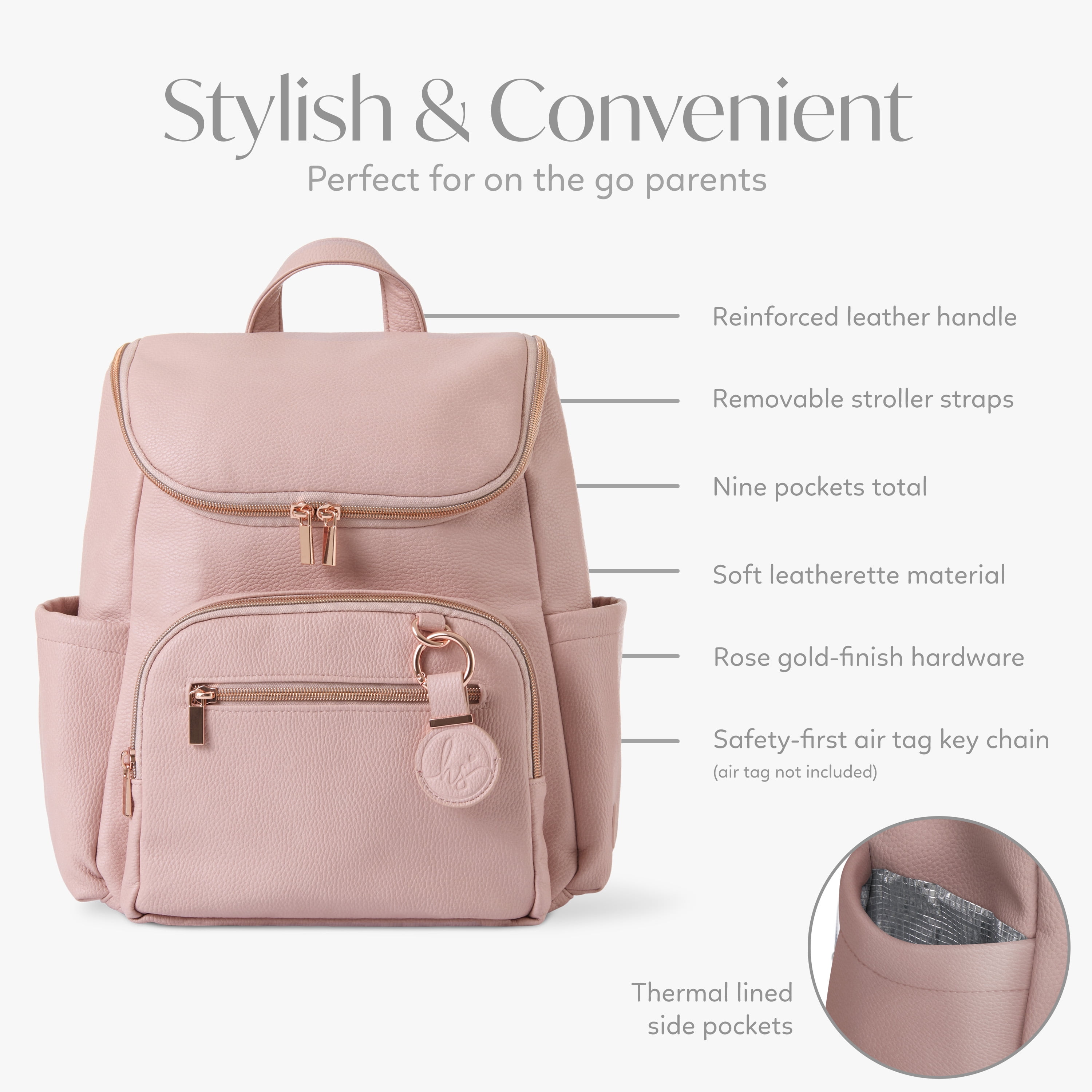 Hannah & Sophia Ready to Roam Diaper Bag Set, Rose Pink