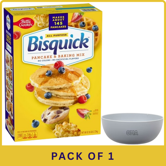 Bisquick Original Pancake & Baking Mix (96 oz)- With Olive White Bowl By OMA