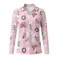 thumbnail image 4 of Jeiento Women's Golf Shirts, Moisture Wicking, Pink Snowman House Leisure Tops, Long Sleeve V Neck Quick Dry Breathable Top for Yoga, Hiking and Winter Leisure, 4 of 7