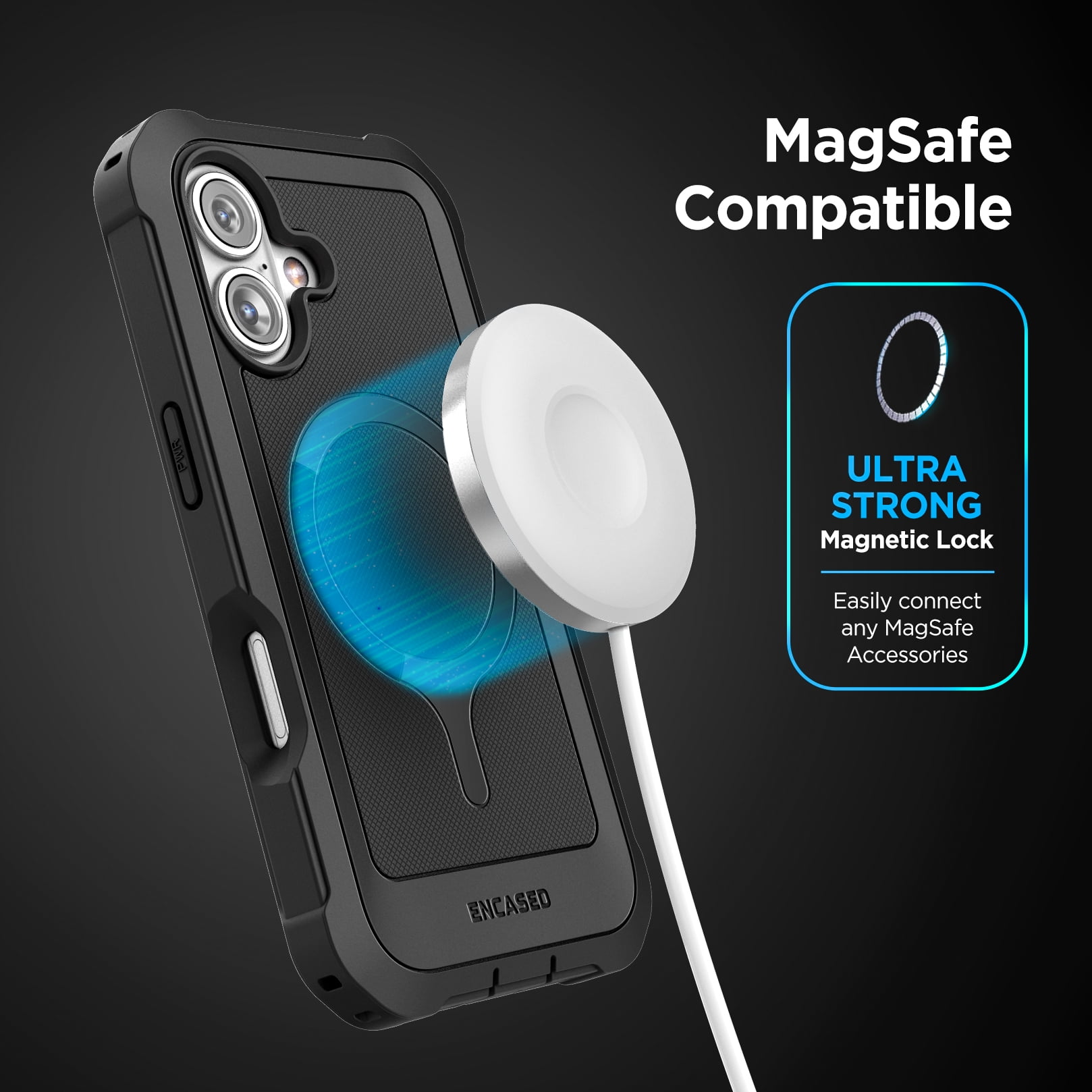 Encased Protective Belt Case for iPhone 16 with Built-In Screen Protector and Phone Holster Clip (Compatible with MagSafe) Heavy-Duty Hybrid Rugged Cover