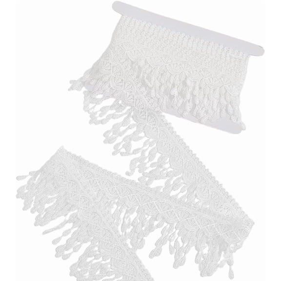 5 Yards Tassel Lace Trim White Embroidered Ribbon Fabric 8.5cm Wide Polyester Fringe Trim Lace Trimming Applique