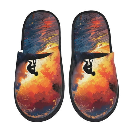 Balery Sunset Surfing Silhouette Slient Indoor Furry Fleece Comfort House Shoes Soft Non-Slip Home Shoes Cotton slippers House Slippers-- Large