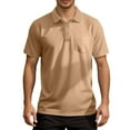 thumbnail image 5 of Mens Polo Shirts Regular Solid Color Short Sleeve Button Down Collared Tops Loose Outdoor Summer Casual Mens T-Shirts Khaki L, 5 of 9