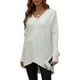 thumbnail image 1 of Sunloudy Suéter de otoño para mujer, suéter de punto de manga larga con cuello en V de color sólido con dobladillo irregular para damas, S / M / L / XL Sunloudy  moda, 1 of 7