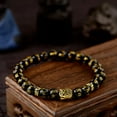 thumbnail image 5 of RSAMD Feng Shui Black Obsidian Alloy Wealth Bracelet w/Golden Pixiu Lucky Jewelry Gift-Style-2, 5 of 6