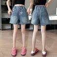 thumbnail image 2 of WRTFVZA Girl Shorts Size 13-14 Years Girls' Summer Denim Shorts with 3 Button Design Lightweight and Casual #Blue, 2 of 5
