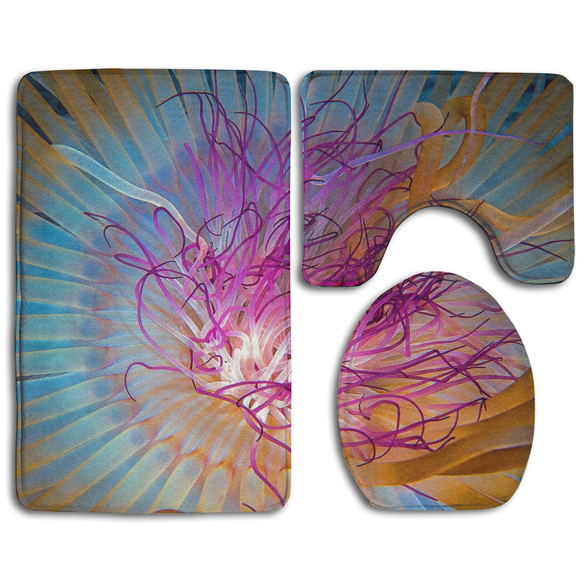 GOHAO Purple Teal Yellow Petaled Flower 3 Piece Bathroom Rugs Set Bath ...