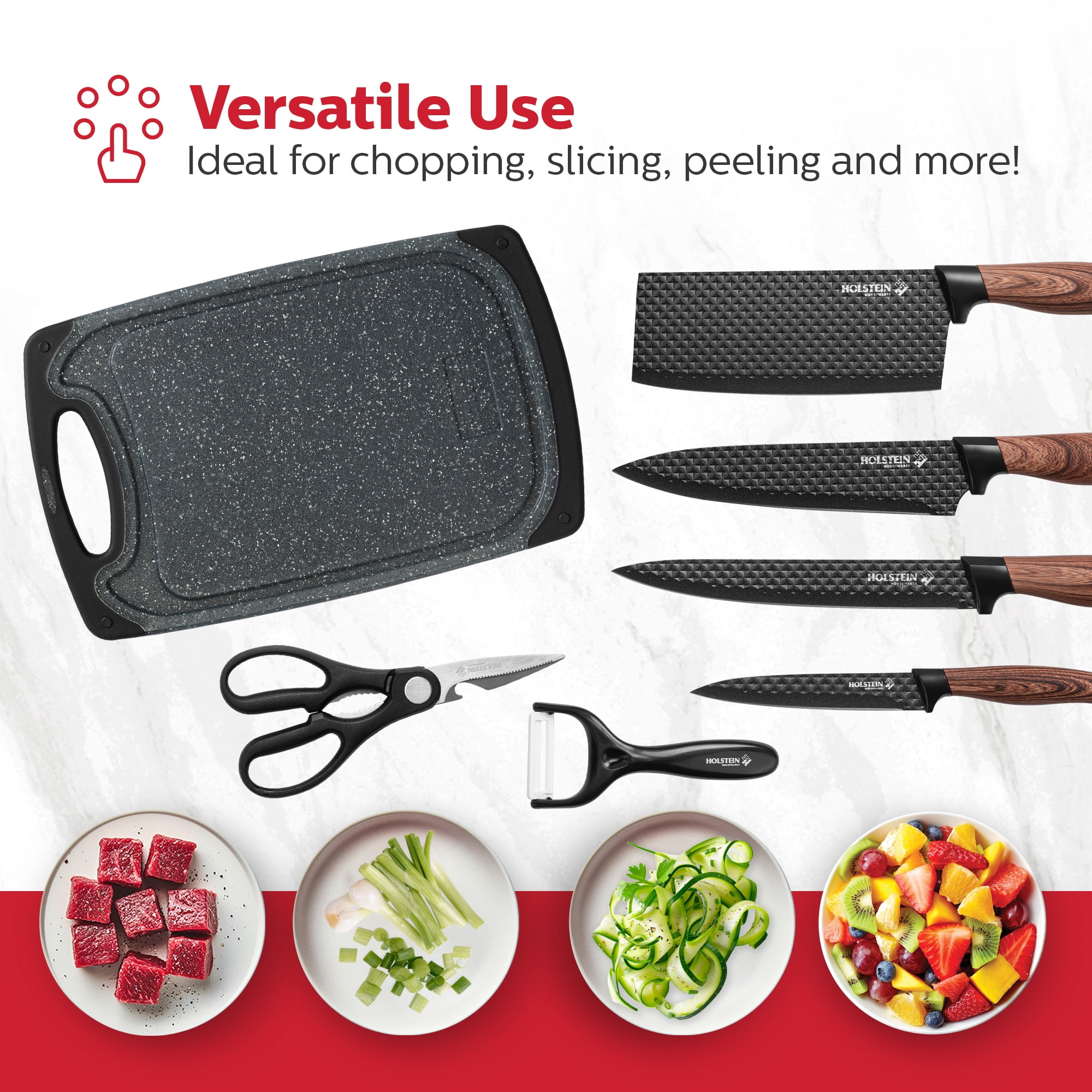 Holstein Housewares 7-Piece Knife Set with Cutting Board, Peeler and Scissors