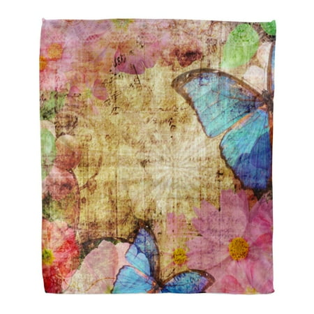 Blue Stripe Border - ASHLEIGH Throw Blanket 58x80 Inches Blue Retro Vintage with Butterfly Pink Denim Page Old Colour Stripes Border Abstract Warm Flannel Soft Blanket for Couch Sofa Bed