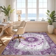 thumbnail image 3 of Design&I 8'x10' Washable Area Rug Extra Large Skid-Resistant Low Profile Purple Grey Boho Sunburst Medallion Intricate Petal Rings with Dotted Accents for Living Room, Family, 3 of 7