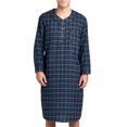 thumbnail image 2 of Ashford & Brooks Mens Flannel Plaid Long Sleep Shirt Henley Nightshirt - Black/Charcoal/Royal Blue - 2X-Large, 2 of 5