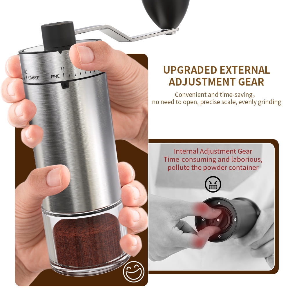 MSAS Manual Coffee Grinder – 40 External Adjustable Settings Ceramic Burr, Portable Stainless Steel Hand Mill for Travel & Espresso