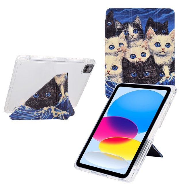 Case for iPad Pro 11 inch Case 2024 5th Gen(M4) Case Drawing Pattern Y-Fold Standing Case Clear Back with Landscape Portrait Mode Pencil Holder & Auto Sleep