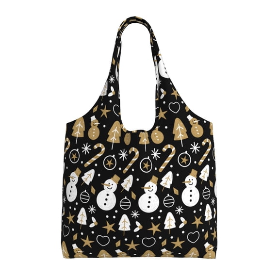 XMXT Canvas Tote Bag for Women, Christmas Snowman Black Graffiti Large Reusable Shopping Bags, Multicolor