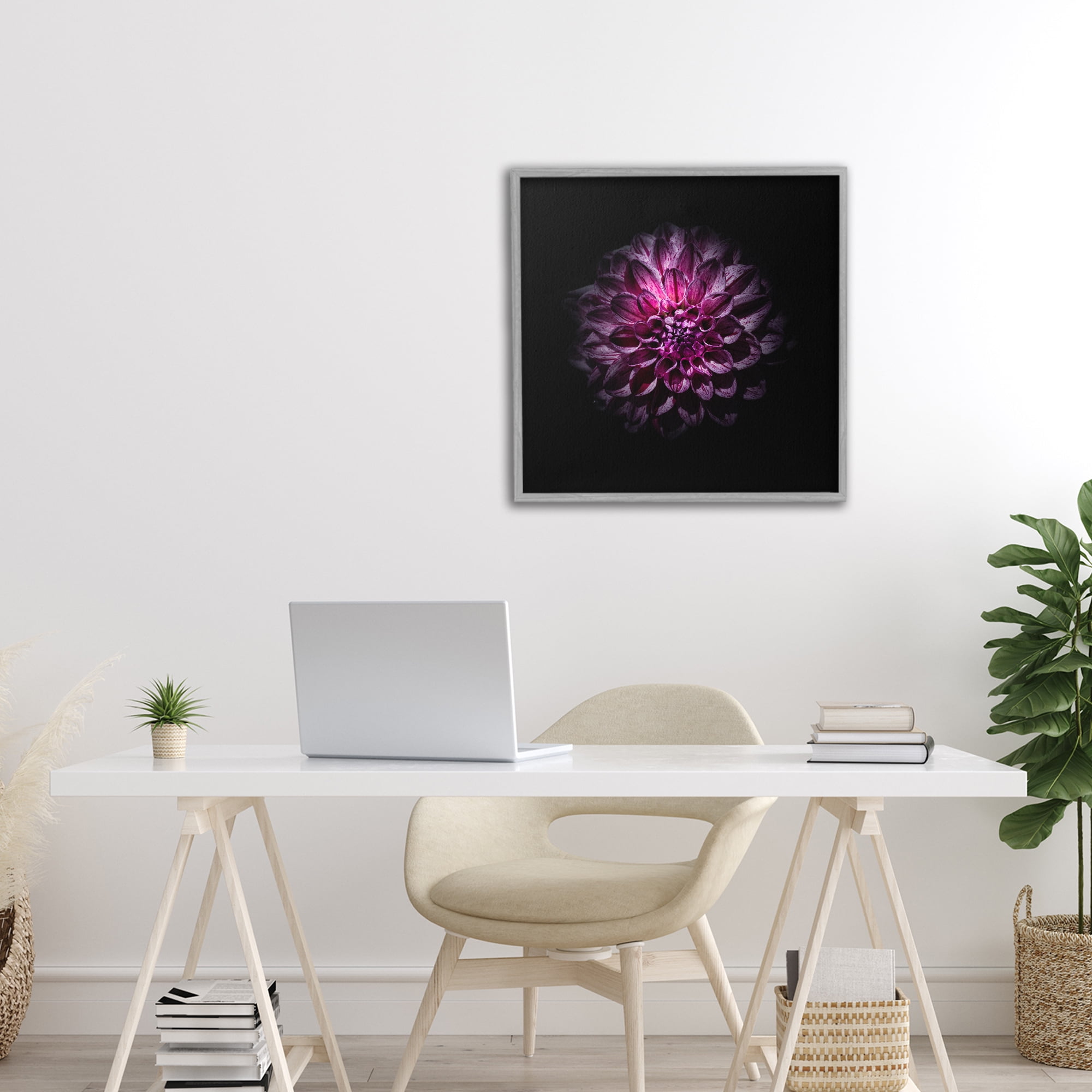 Purple Dahlia Dark Contemporary Gray Framed Giclee Art, design by Brian Carson Photography