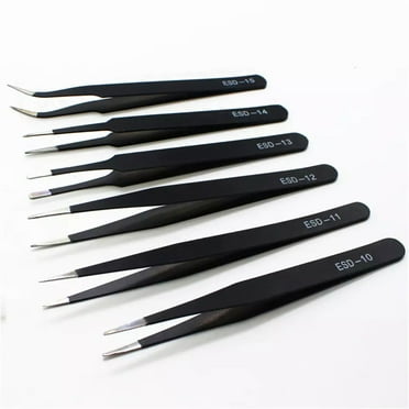 6-Piece Precision Anti-Static ESD Stainless Steel Tweezers Tool Kits for Electronics, Jewelry-Making