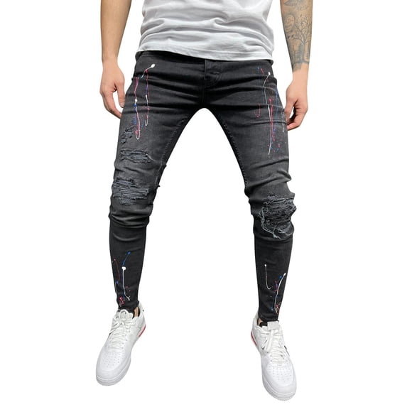 Ketyyh-chn99 Mens Jeans Stretch Relaxed Fit 2024 Men's and Big Men's Relaxed Fit Pants Relaxed Fit Cargo Pants with Stretch Cargo Pants Trousers Black,L