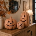 thumbnail image 5 of Fall Decor - 5.1" Halloween Orange Handmade Resin Pumpkin Jack O' Lantern Decorations, Vintage Autumn Farmhouse Pumpkin Table Decoration for Home Indoor Outdoor Front Porch Mantel, 5 of 17