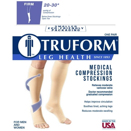 Firm Strength 20-30 mmHg Compression Socks, Unisex, Knee High, Open Toe, Beige, Medium