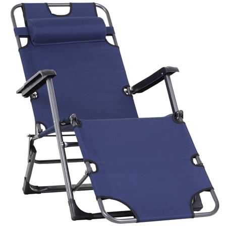 Tanning Chair, 2-in-1 Beach Lounge Chair & Camping Chair with Pillow & Pocket