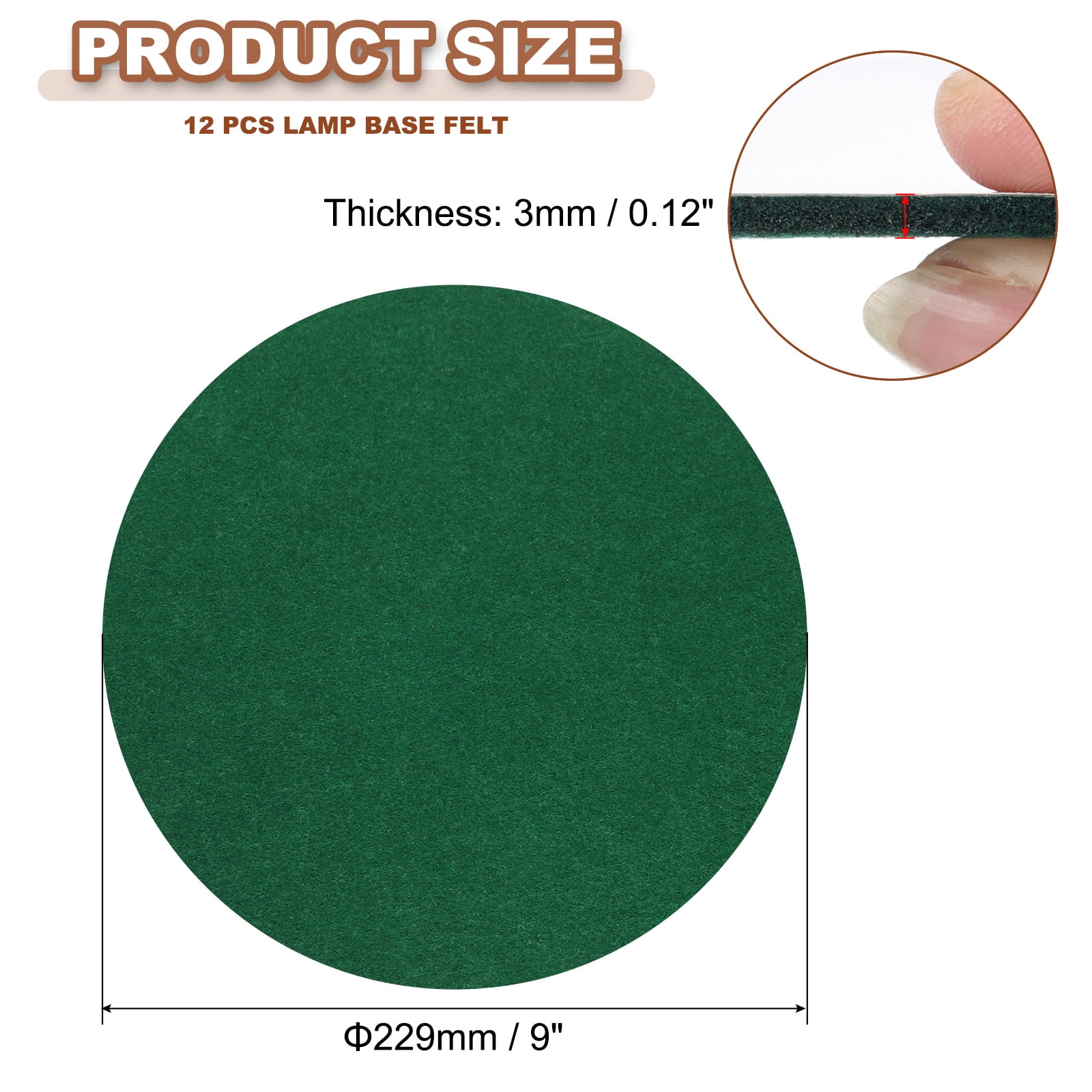 Uxcell 9 Inch Diameter Lamp Base Felt, 12Pack 3mm Thickness Round Soft Adhesive Felt, Dark Green