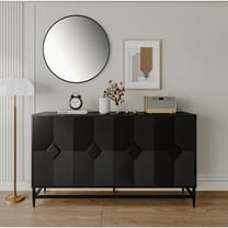 Newboti Furniture Accent Black Lacquered 4 Door Wooden Cabinet Sideboard Buffet Server Cabinet Storage Cabinet, for Living Room, Entryway, Hallway, Office, Kitchen and Dining Room 91565