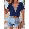 thumbnail image 4 of Womens Short Sleeve Summer Tops Lace Trim V Neck Blouses for Women Dressy Casual Shirts  L, 4 of 5