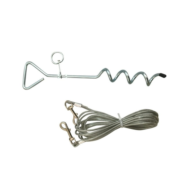 Cable de para perros y estaca, correa para perros de 10 pies Estaca de tierra en espiral fuerte Cable de correa para perros con estaca para