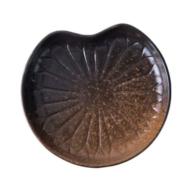 Ceramic Tableware Food Serving Plate Fish Salad Dishes Lotus Leaf Pattern Snack Tray Plate for Restaurant (5 Inches Dark Brown)