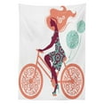 thumbnail image 3 of Ambesonne Floral Tablecloth Rectangular Table Cover, Coral Flowers Bikes Girl, 60"x84", Coral and Seafoam, 3 of 4
