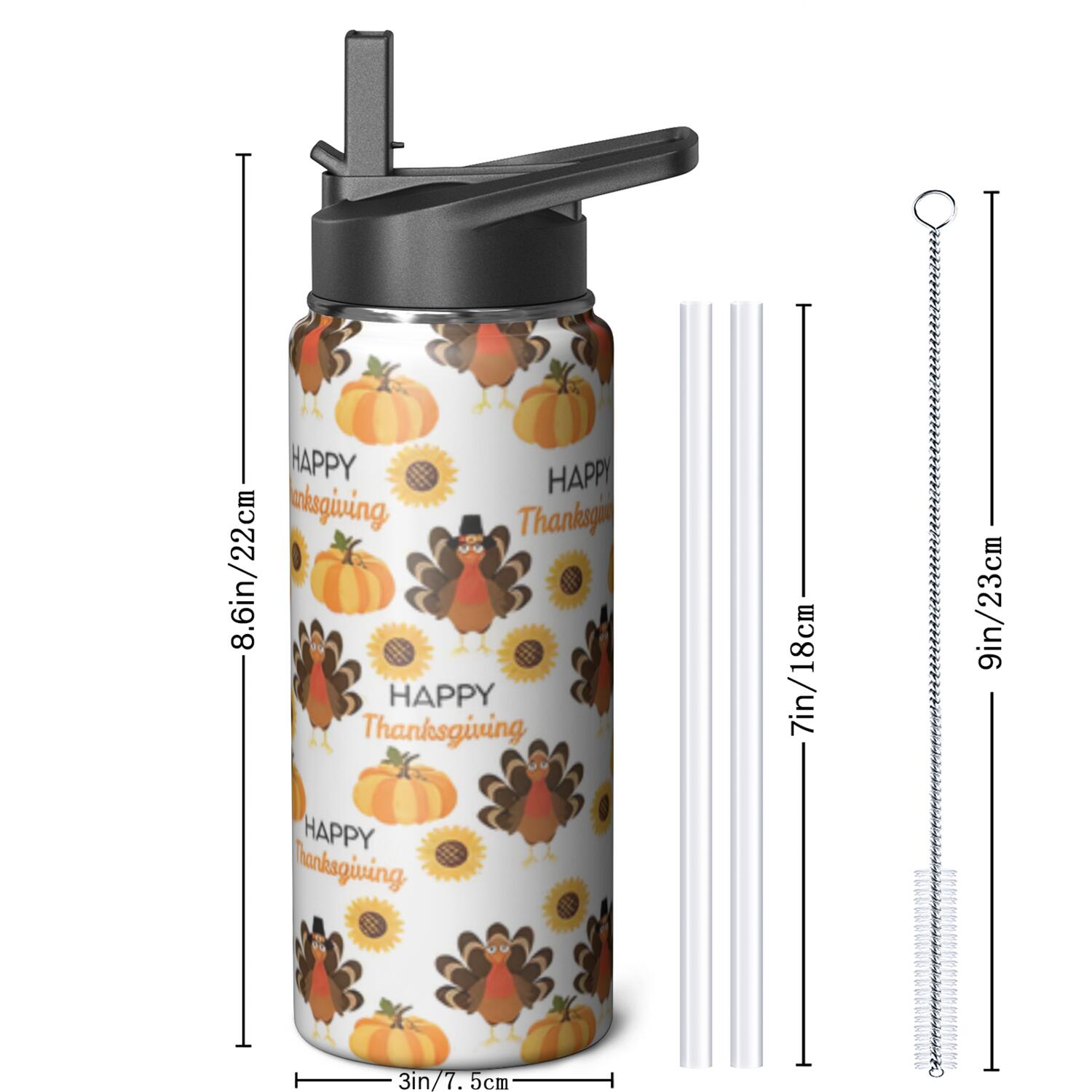 Double Walled Insulated 18oz Stainless Steel Sports Holiday Gifts Themed Water Bottle with Handle Lids Wide Mouth, Leakproof, 24Hrs Cold 12Hrs Hot, Gym Flask for Holiday Gifts Themed Lovers